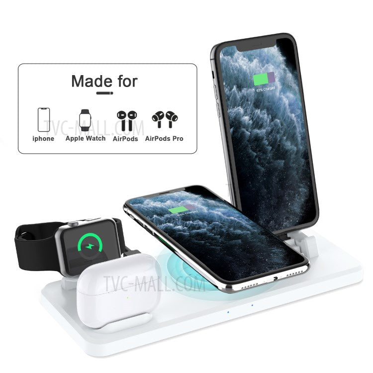 15W Multi-function 6 in 1 Fast Charging Wireless Charger - White