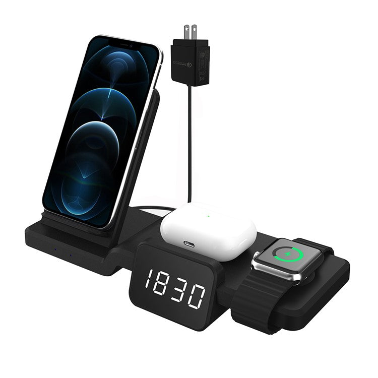 15W Wireless Charger for iPhone 12 11 Pro Max iWatch Airpods, Fast Charging Dock Station with Time Display