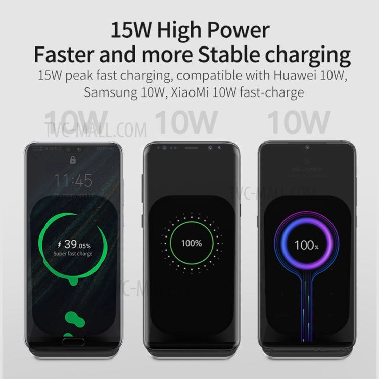 15W Qi Wireless Charger Mobiel Phone Desk Fast Charging Stand for iPhone Samsung - Black/Black