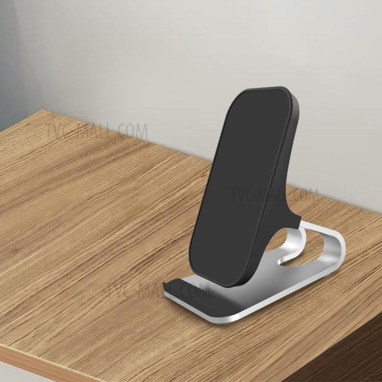 15W Qi Wireless Charger Mobiel Phone Desk Fast Charging Stand for iPhone Samsung - Black/Silver