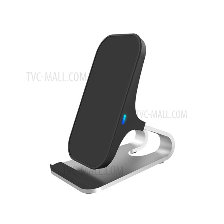 15W Qi Wireless Charger Mobiel Phone Desk Fast Charging Stand for iPhone Samsung - Black/Silver