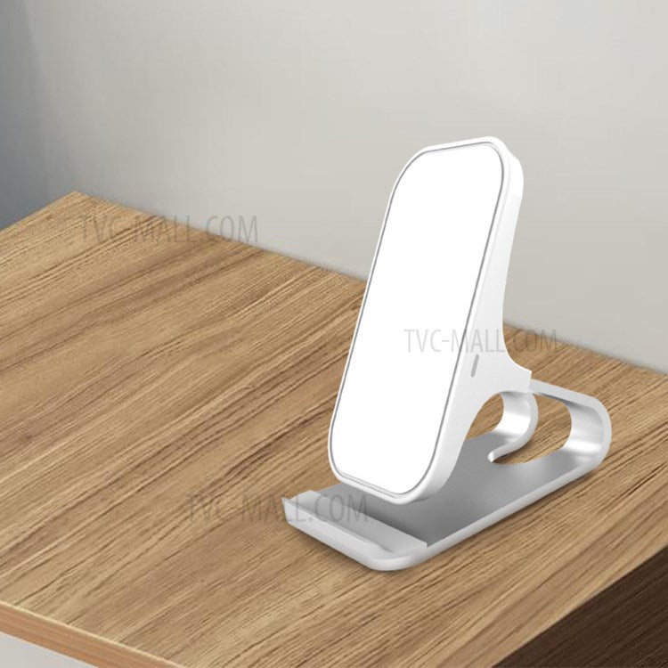 15W Qi Wireless Charger Mobiel Phone Desk Fast Charging Stand for iPhone Samsung - White/Silver