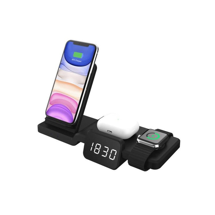 C100 Multi-function Wireless Charger Charging Station with Dimmable Time Display for Apple Watch AirPods iPhone Samsung