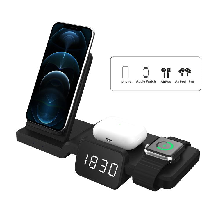 C100 Multi-function Wireless Charger Charging Station with Dimmable Time Display for Apple Watch AirPods iPhone Samsung