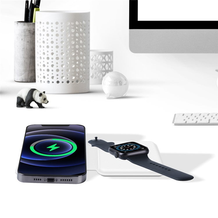 15W 2-in-1 Magnetic Charging Dock Dual Panel Wireless Charger for iPhone iWatch