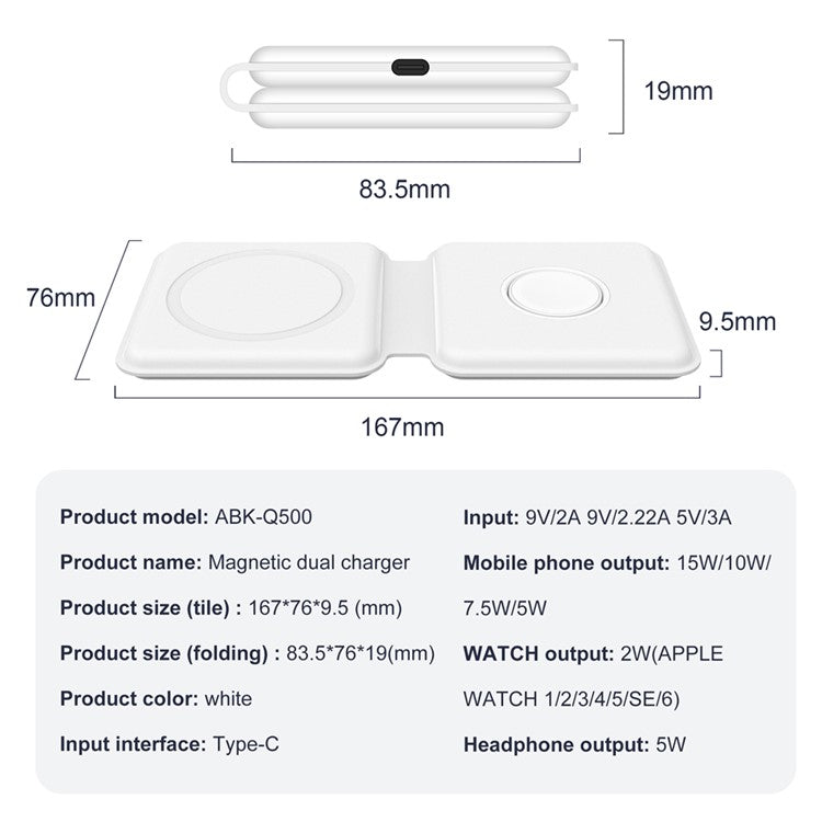 15W 2-in-1 Magnetic Charging Dock Dual Panel Wireless Charger for iPhone iWatch