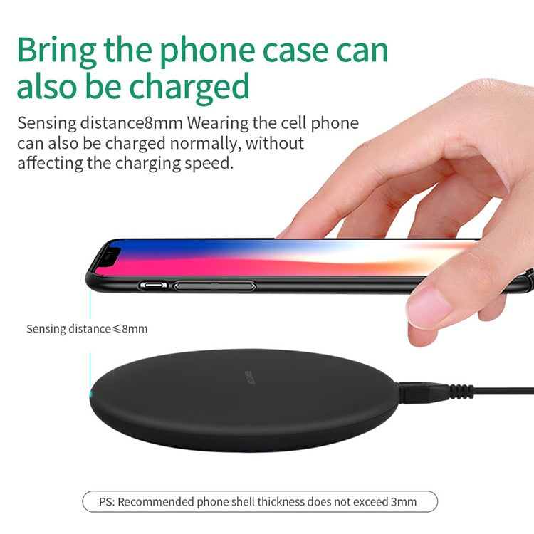 KC-N5 Qi Wireless Phone Charger Cradle Super Slim 10W Fast Charging Pad for Smartphone - Black