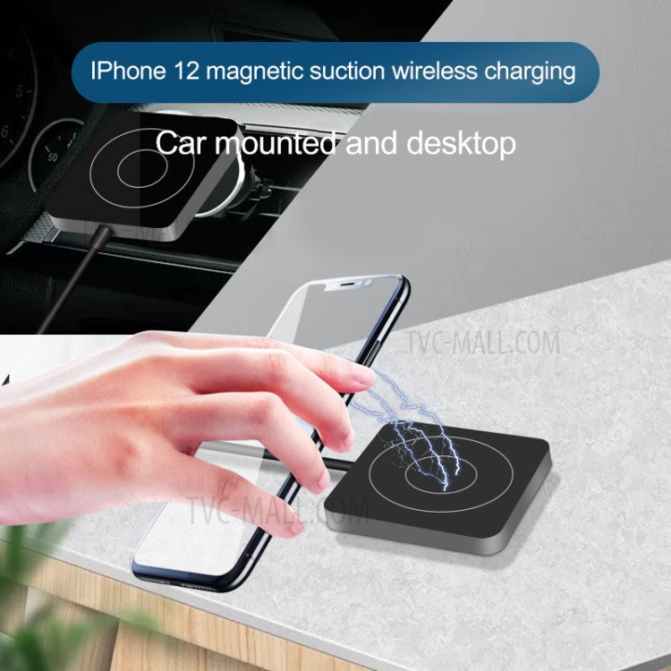 T14 Portable 15W Max Compatible with Magsafe Wireless Charger Magnetic Adsorption Charging Pad for iPhone 12 / 12 mini / 12 Pro / 12 Pro Max - Black