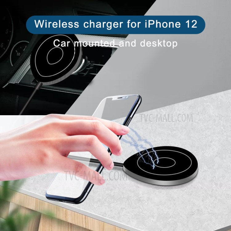 T15 15W Max Magnetic Adsorption Magsafe Wireless Charger Pad for iPhone 12/12 mini/12 Pro/12 Pro Max - Black