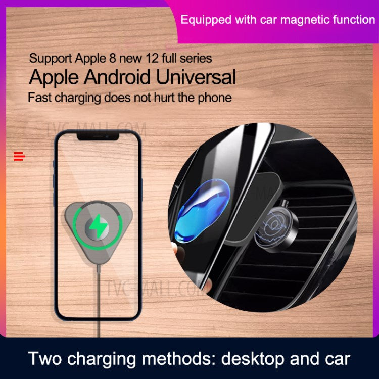 T13 15W Max Magsafe Wireless Charger Portable Magnetic Adsorption Charging Pad for iPhone 12/12 mini/12 Pro/12 Pro Max - Black