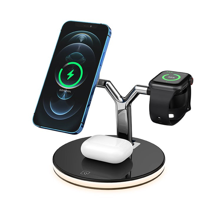 K3 3-in-1 Desktop Bracket Stand Magnetic Wireless Charger for Apple/Android Phones/Apple Watch/Airpods - Black