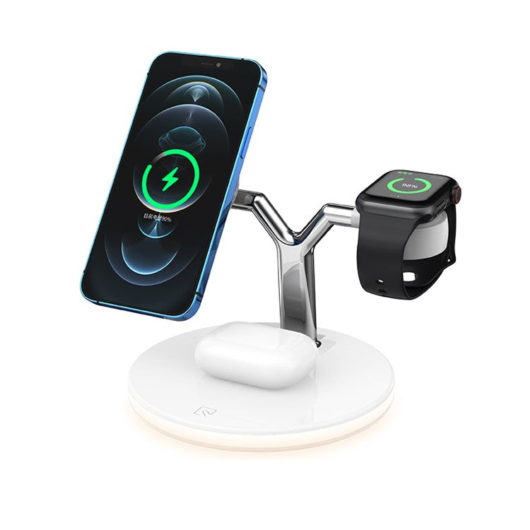 K3 3-in-1 Desktop Bracket Stand Magnetic Wireless Charger for Apple/Android Phones/Apple Watch/Airpods - White