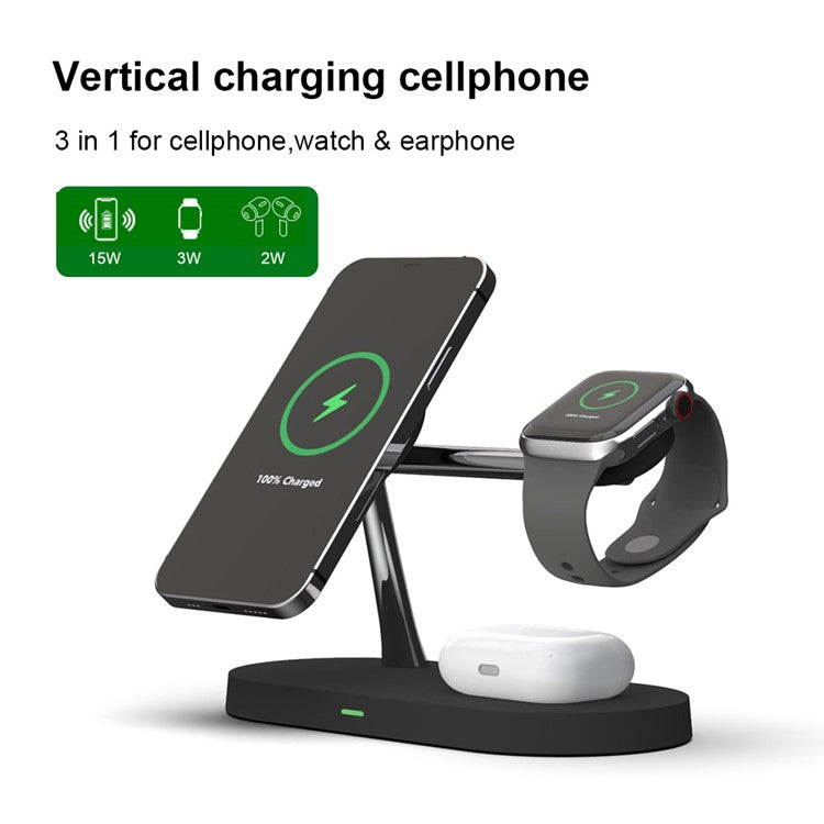 5 in 1 Magnetic Wireless Charger for iPhone 16 - 12 Series Apple Watch AirPods Fast Charging Dock Station - Black