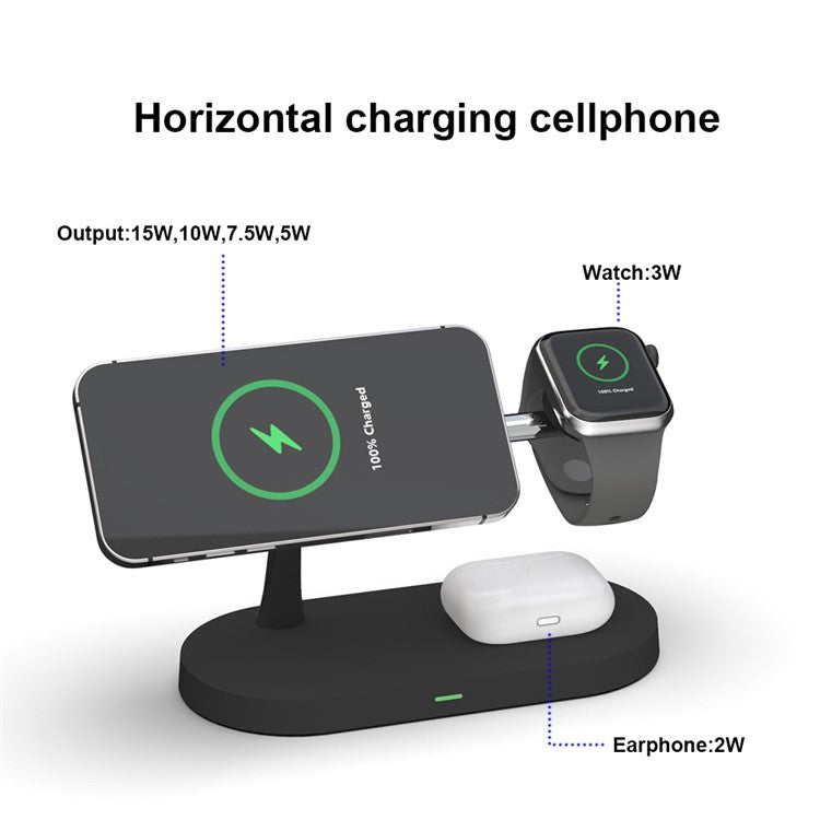 5 in 1 Magnetic Wireless Charger for iPhone 16 - 12 Series Apple Watch AirPods Fast Charging Dock Station - Black