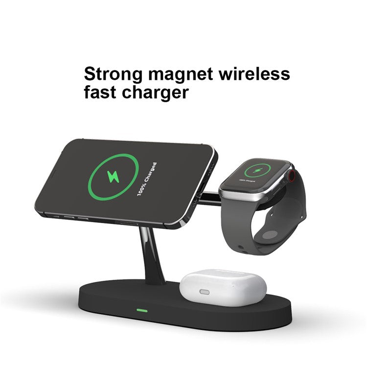 5 in 1 Magnetic Wireless Charger for iPhone 16 - 12 Series Apple Watch AirPods Fast Charging Dock Station - Black