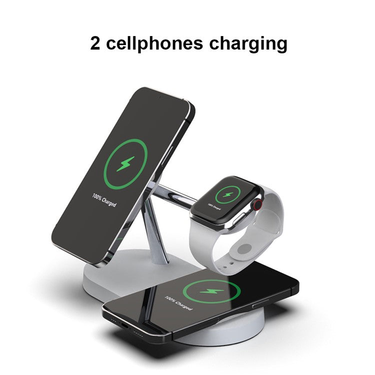 5 in 1 Magnetic Wireless Charger for iPhone 16 - 12 Series Apple Watch AirPods Fast Charging Dock Station - White