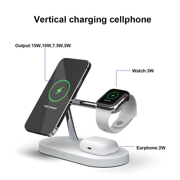 5 in 1 Magnetic Wireless Charger for iPhone 16 - 12 Series Apple Watch AirPods Fast Charging Dock Station - White