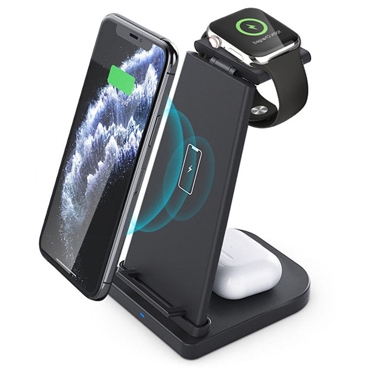 B12 Phone Smartwatch Bluetooth Earphone Wireless Charger Stand 3 in 1 Fast Charging Station - Black/for Apple Watch