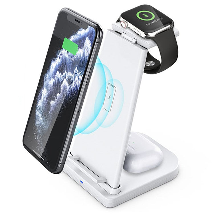 B12 Phone Smartwatch Bluetooth Earphone Wireless Charger Stand 3 in 1 Fast Charging Station - White / for Apple Watch