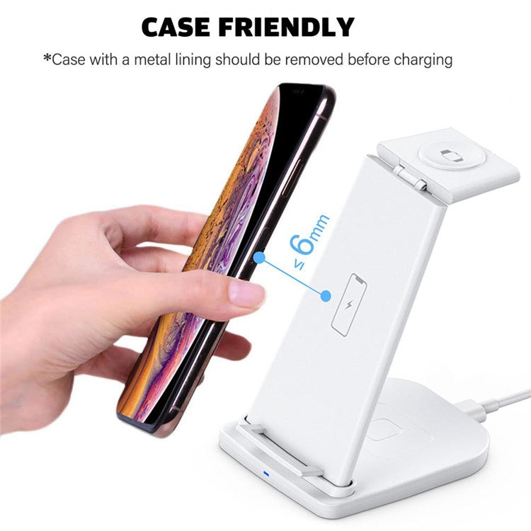 B12 Phone Smartwatch Bluetooth Earphone Wireless Charger Stand 3 in 1 Fast Charging Station - White / for Apple Watch