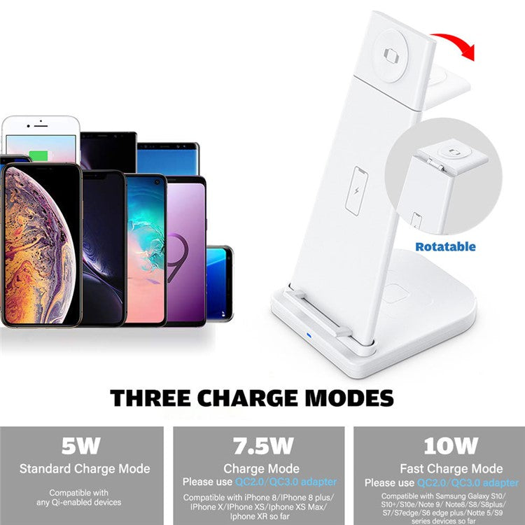 B12 Phone Smartwatch Bluetooth Earphone Wireless Charger Stand 3 in 1 Fast Charging Station - White / for Apple Watch