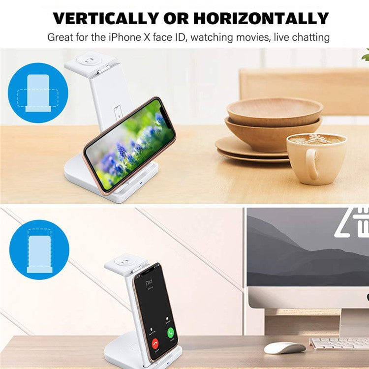 B12 Phone Smartwatch Bluetooth Earphone Wireless Charger Stand 3 in 1 Fast Charging Station - White / for Apple Watch