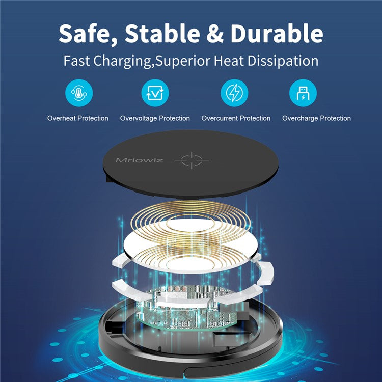 MIRIOWIZ M-2001W 15W 360 Rotary Desktop Magnetic Wireless Charger Compatible with MagSafe Charging Pad for iPhone