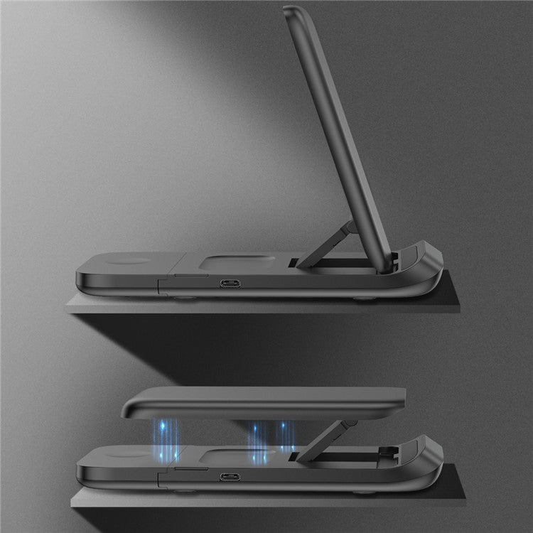 HS-V8 3 in 1 15W Foldable Wireless Charger Qi Fast Charging Stand Dock for iPhone Apple Watch AirPods