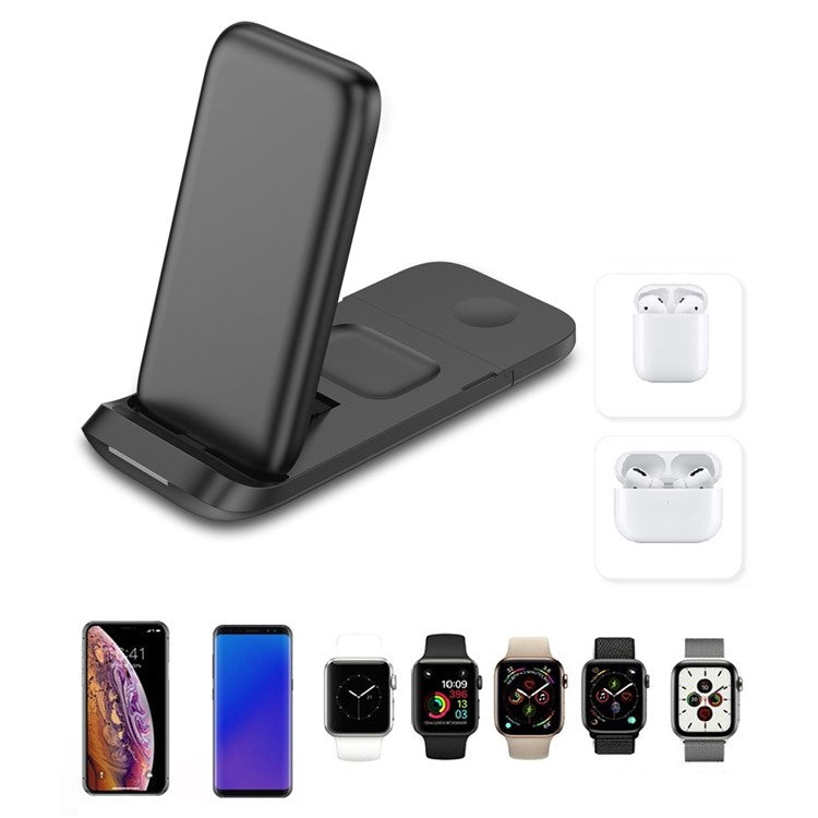 HS-V8 3 in 1 15W Foldable Wireless Charger Qi Fast Charging Stand Dock for iPhone Apple Watch AirPods