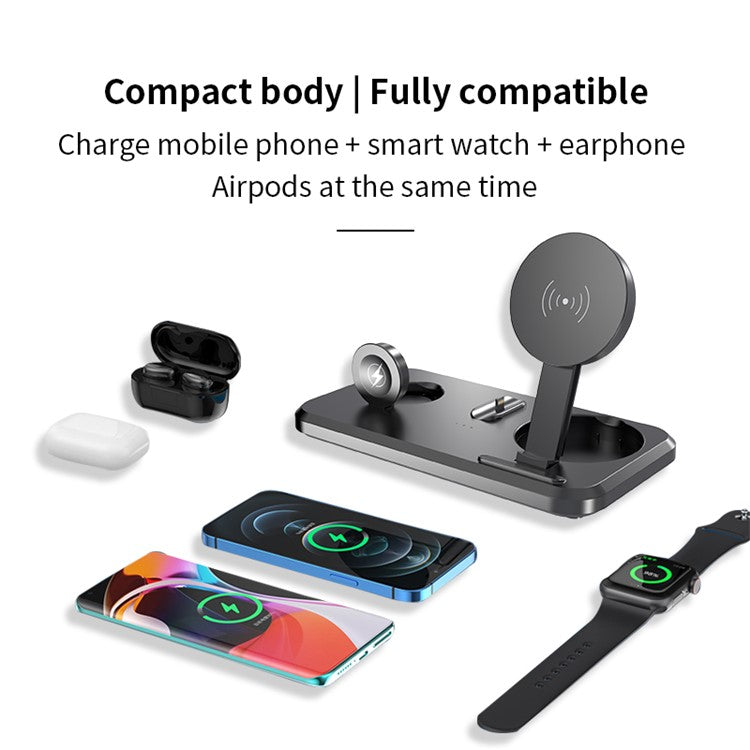 UV-06 3-in-1 15W Wireless Charger Foldable Qi Fast Charging Stand Dock for iPhone Samsung iWatch AirPods