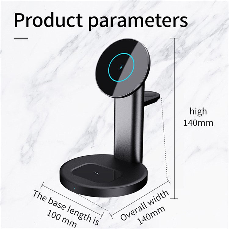 S36 3-in-1 15W Magnetic Wireless Charger Desktop Fast Charging Stand for iPhone 12 Series iWatch AirPods - Black