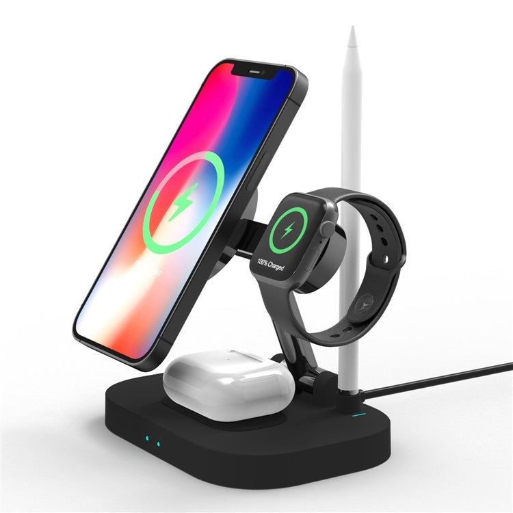 T2 4-in-1 15W Magnetic Wireless Charger Desktop Wireless Charging Stand Dock for iPhone 12 Series iWatch AirPods Apple Pencil - Black