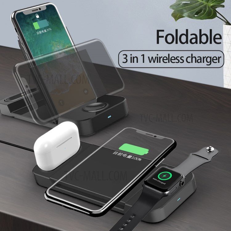 H12 Foldable 3 in 1 Wireless Charger Station 15W Fast Charging Stand Holder for iPhone/Apple Watch/Earphone