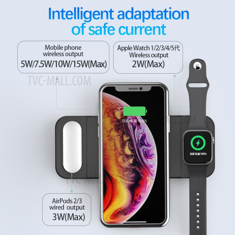 H12 Foldable 3 in 1 Wireless Charger Station 15W Fast Charging Stand Holder for iPhone/Apple Watch/Earphone