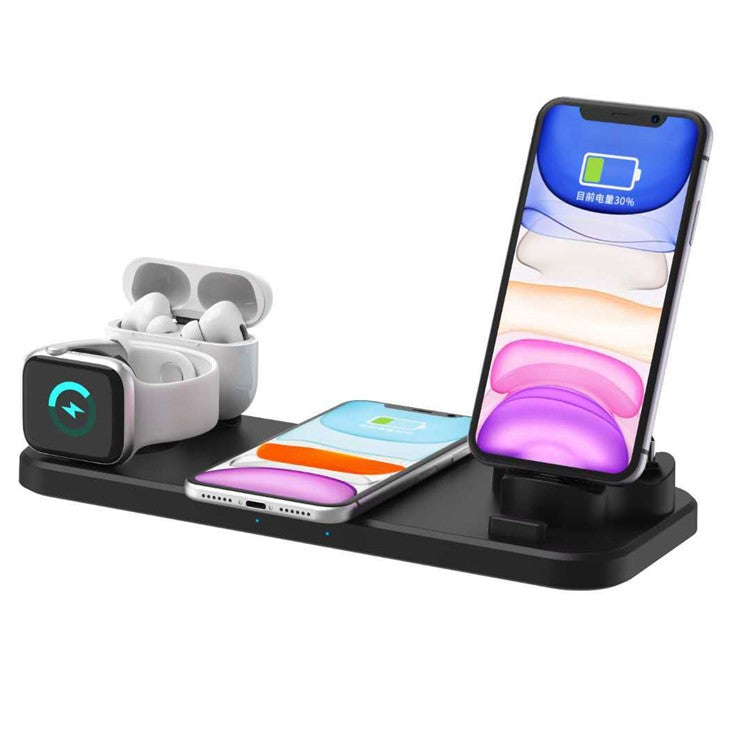 D6 6 in 1 Rotatable Folding Wireless Charger Stand Dock Mobile Phone Universal Fast Charging Station - Black