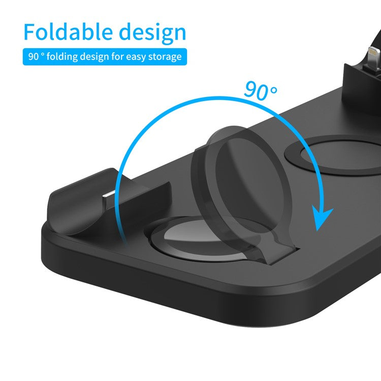 D6 6 in 1 Rotatable Folding Wireless Charger Stand Dock Mobile Phone Universal Fast Charging Station - Black