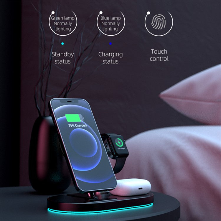 S20 4-in-1 Folding 15W Magnetic Wireless Charger Night Light Desktop Wireless Charging Stand Dock for iPhone iWatch AirPods - White