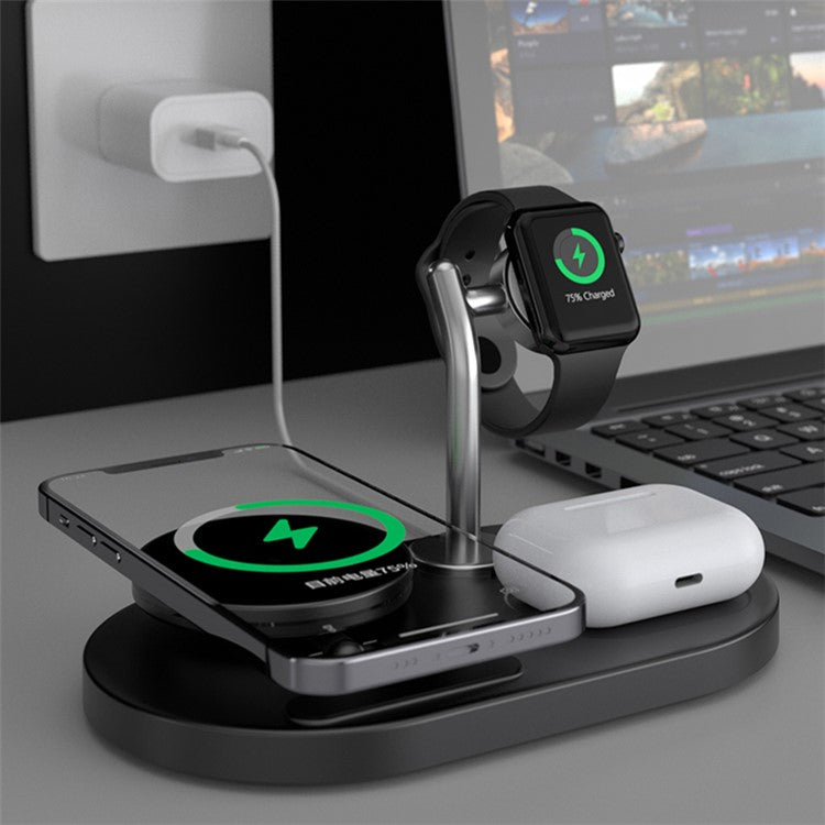 S20 4-in-1 Folding 15W Magnetic Wireless Charger Night Light Desktop Wireless Charging Stand Dock for iPhone iWatch AirPods - White