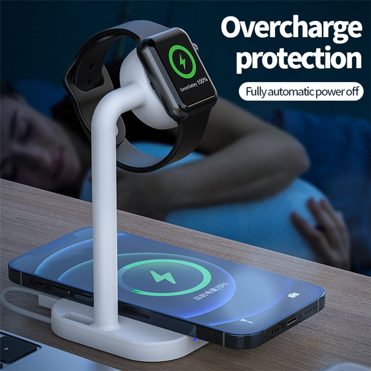 2 in 1 Magnetic Wireless Charger Desktop Wireless Fast Charging Base Stand Dock Station for Apple Watch/iPhone - Black