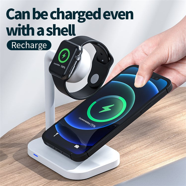 2 in 1 Magnetic Wireless Charger Desktop Wireless Fast Charging Base Stand Dock Station for Apple Watch/iPhone - Black