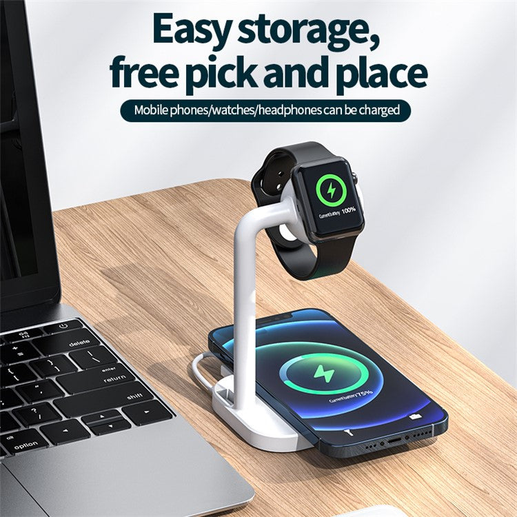 2 in 1 Magnetic Wireless Charger Desktop Wireless Fast Charging Base Stand Dock Station for Apple Watch/iPhone - Black