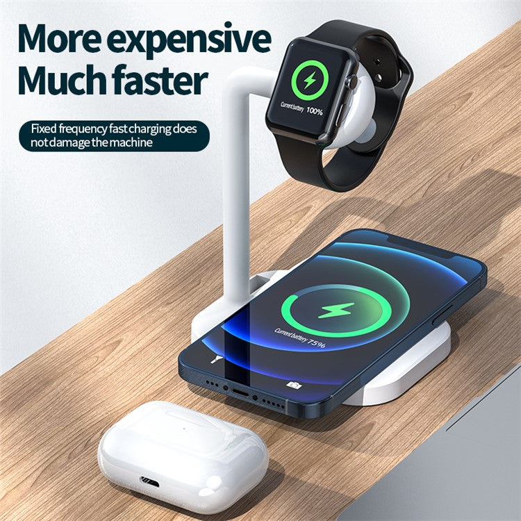 2 in 1 Magnetic Wireless Charger Desktop Wireless Fast Charging Base Stand Dock Station for Apple Watch/iPhone - Black