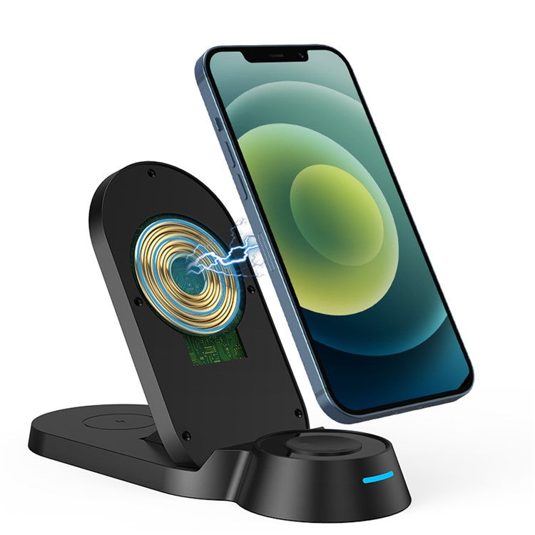 H22 Foldable 3-in-1 Wireless Charger 15W Fast Charging Stand Dock for Smartphones/Watches/Earphones