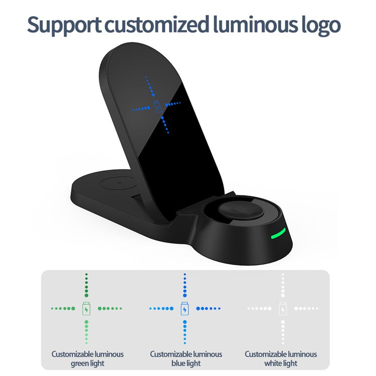 H22 Foldable 3-in-1 Wireless Charger 15W Fast Charging Stand Dock for Smartphones/Watches/Earphones