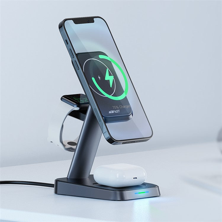 ACEFAST E3 3-in-1 Magnetic Wireless Charging Station Dock Stand Phone Earphone Watch Charger Bracket for iPhone 15-12 Series