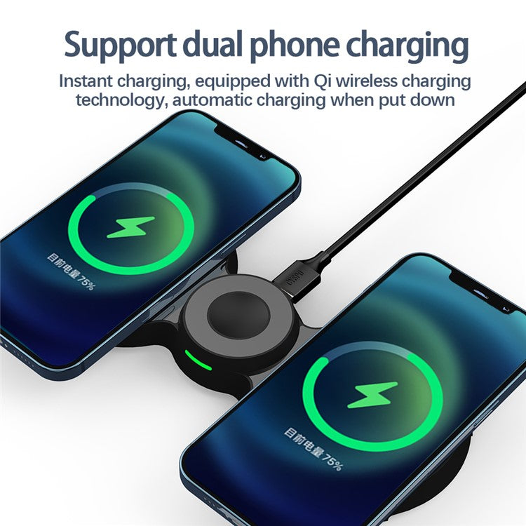 H20 3 in 1 15W Wireless Charger Fast Charging Pad Station Holder for Smartphone/Smart Watch/Earphone