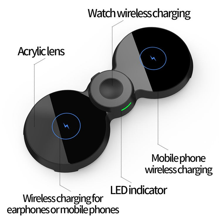 H20 3 in 1 15W Wireless Charger Fast Charging Pad Station Holder for Smartphone/Smart Watch/Earphone