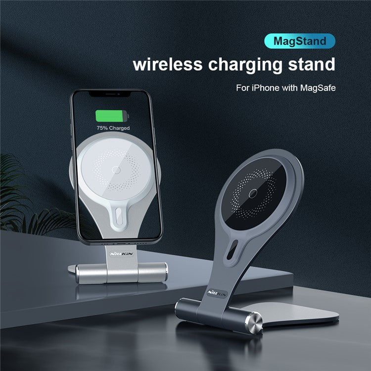 NILLKIN NKT11 Foldable Magnetic Wireless Fast Charger Phone Charging Stand Mount for iPhone - Silver