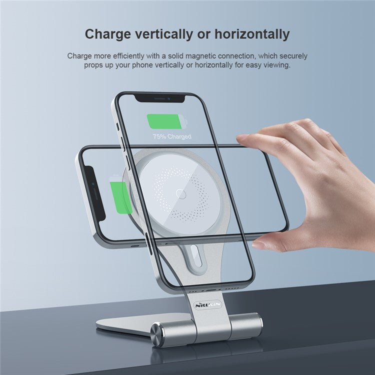 NILLKIN NKT11 Foldable Magnetic Wireless Fast Charger Phone Charging Stand Mount for iPhone - Silver