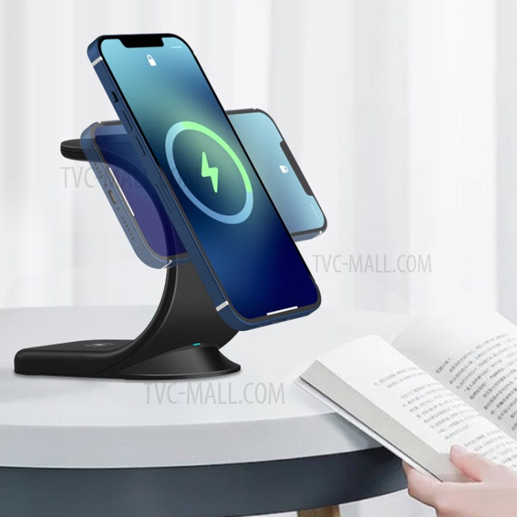 OJD-83 3-in-1 15W Magnetic Wireless Charger Desktop Charging Stand Dock for iPhone 12 Series Apple Watch AirPods - Black